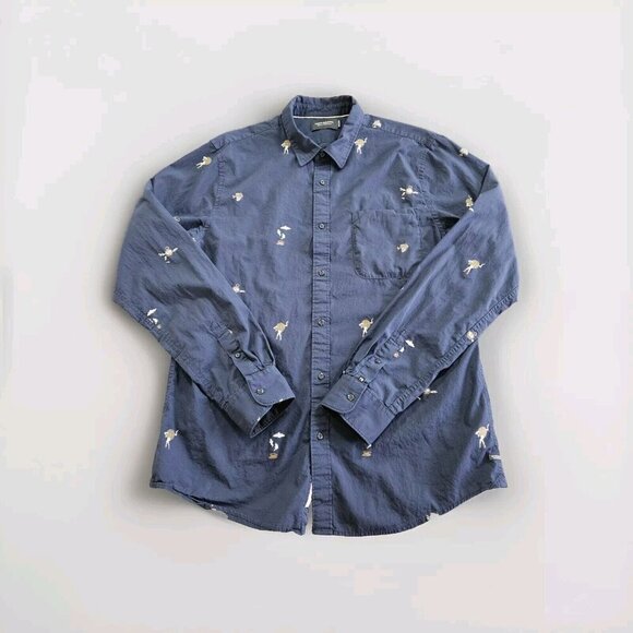 Scotch & Soda Shirt Men XL Navy LS Button Up Abstract Embroidery Boho Pocket - Picture 7 of 16